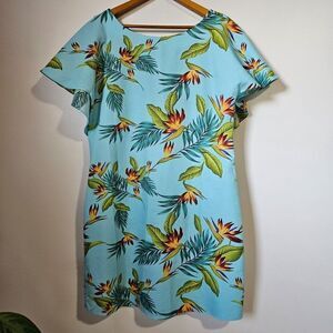 EUC LIKE NEW C TROPICAL PRINT BIRDS OF PARADISE FLUTTER SHORT DRESS SIZE M